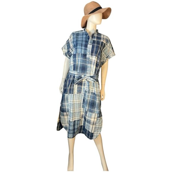 POLO RALPH LAUREN indigo patchwork-ss lurne cotton shirt dress sz 10 - Picture 7 of 9